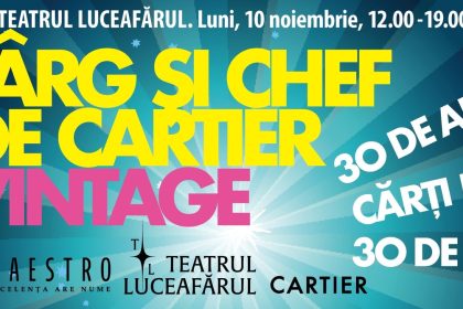 Издательство Cartier отмечает 30-летие: книги по 30 леев, ярмарка и винтажная атмосфера в Театре «Лучафэрул» 10 ноября с 12:00 до 19:00.