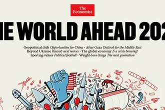 Обложка-ребус The Economist 2026 даёт прогнозы: войны, ИИ, климат, Трамп, Китай, кризисы, протесты, доллар и спорт под давлением политики.