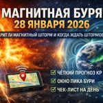 Магнитная буря 28 января 2026: магнитный шторм, прогноз Kp по часам, пик, уровень G1, влияние на связь и GPS, чек-лист действий на день.