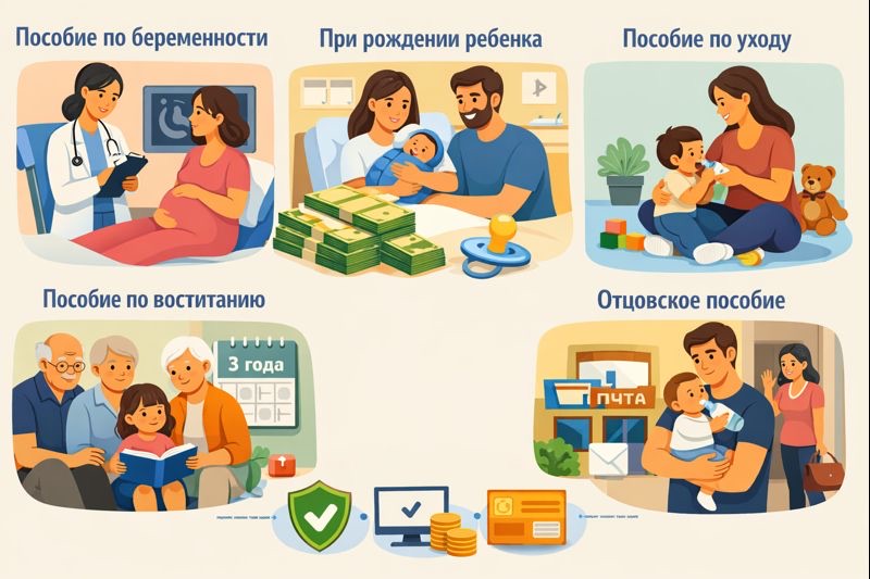 В 2026 семьи с детьми в Молдове получают 5 видов пособий: родовые, уход, рождение, воспитание, отцовские. Выплаты, условия, суммы, сроки.