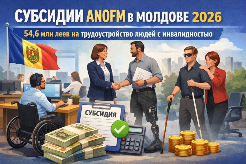 Субсидии ANOFM в Молдове 2026: 54,6 млн леев на рабочие места для людей с инвалидностью. Условия, компенсация 50%/75%, документы и заявка.
