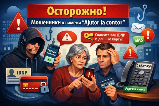 Мошенники звонят под видом Ajutor la contor и просят IDNP и данные карты. Признаки схемы, действия в первые минуты и куда сообщать.