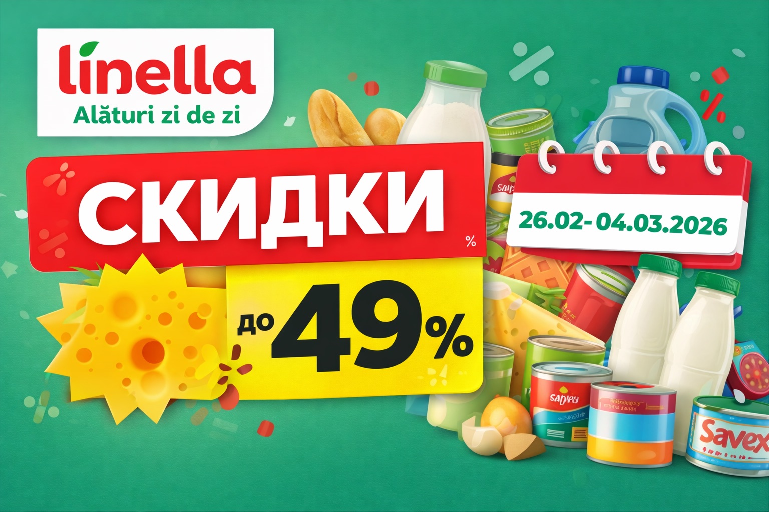 Скидки и акции Linella 2026: лучшие предложения PREȚ MIC ZI DE ZI, weekend-редукции, цены на продукты и бытовую химию, советы как экономить.