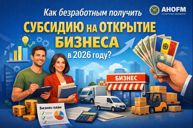 Субсидия на открытие бизнеса 2026 для безработных в Молдове: условия ANOFM, размер 80%, лимиты, расходы, документы в STOFM и подача заявки.