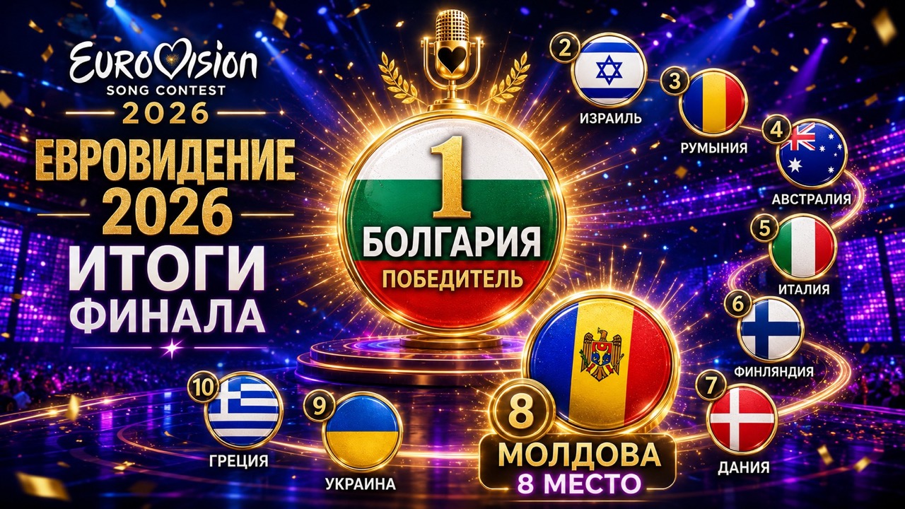 Кто выиграл Евровидение 2026, какое место заняла Молдова, сколько баллов получил Satoshi и кто вошел в первую десятку финала.