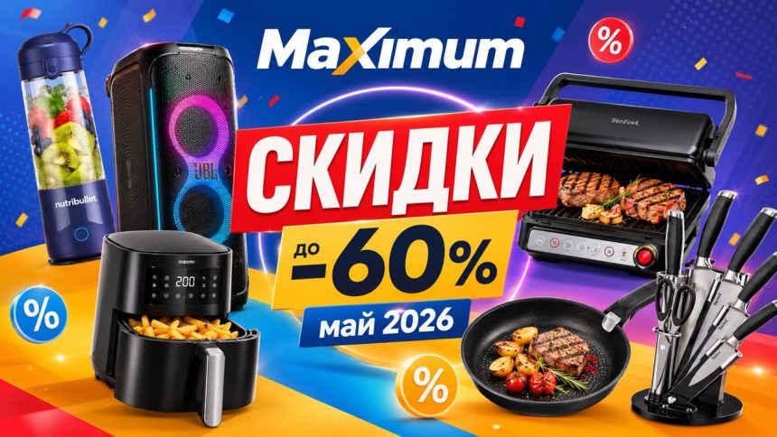 Скидки в Maximum с 11.05. по 1.06. 2026 на технику, посуду и аудиосистемы: цены на блендеры, JBL, Tefal, Xiaomi, Braun, OptiGrill.