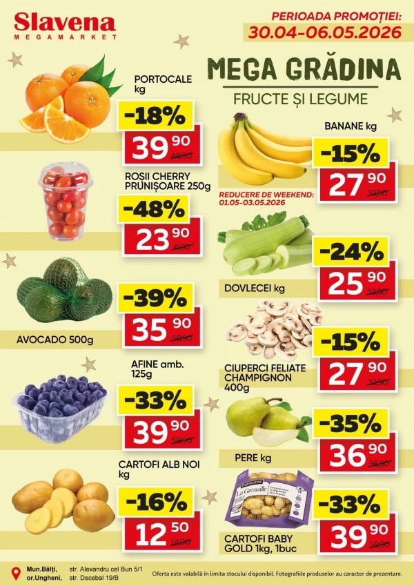 Акция «Mega Grădina» в Slavena Megamarket по 30.04–06.05.2026: какие скидки на фрукты и овощи