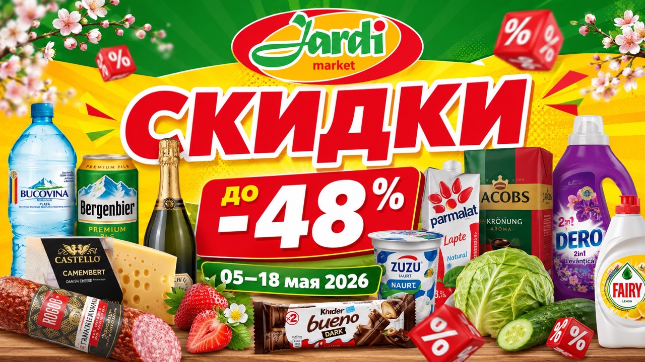 Скидки Jardi Market с 5 по 18 мая 2026: продукты, мясо, сыры, напитки, бытовая химия, товары для животных и лучшие цены каталога.