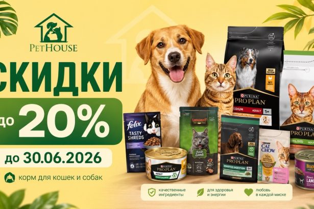 PetHouse запустил Promo iunie до 30.06.2026: скидки до 20% на корм Savory, цены на Pro Plan, Leonardo, Cat Chow, Dog Chow и Belcando.
