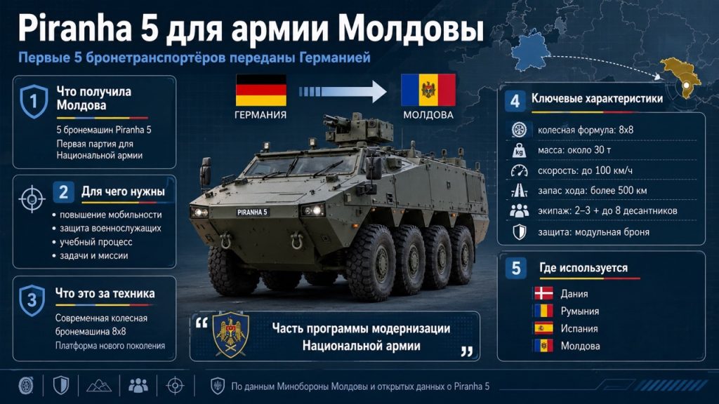 Молдова получила партию бронетранспортёров Piranha 5 от Германии: какие технические характеристики и с чем связана поставка