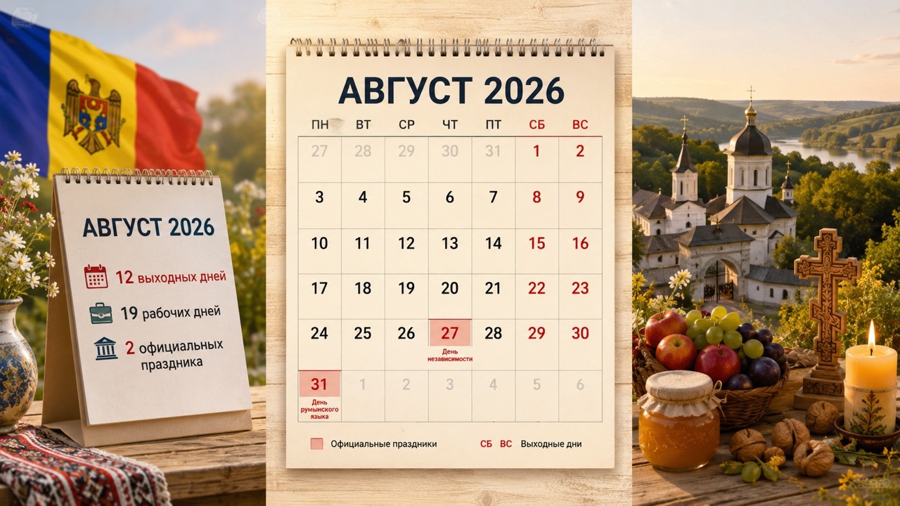 Сколько выходных будет в Молдове в августе 2026 года: календарь праздников, рабочие дни, День независимости, Limba Noastră и церковные даты.