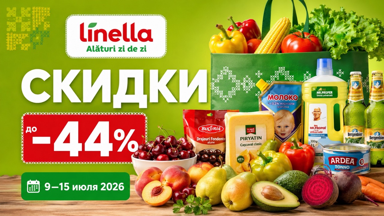 Скидки Linella с 9 по 15 июля 2026 года достигают 44%. Цены на продукты, овощи, фрукты, напитки и бытовую химию из нового каталога сети.