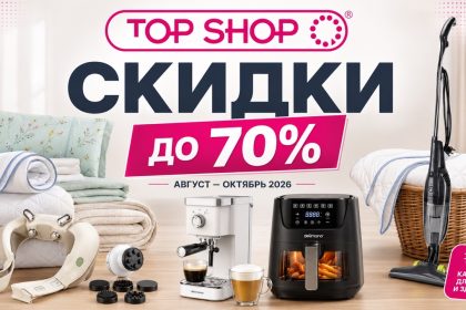 Скидки Top Shop с августа по октябрь 2026 достигают 70%. Цены на Dormeo, Delimano, Wellneo, Rovus, кроссовки, массажеры и товары для дома.
