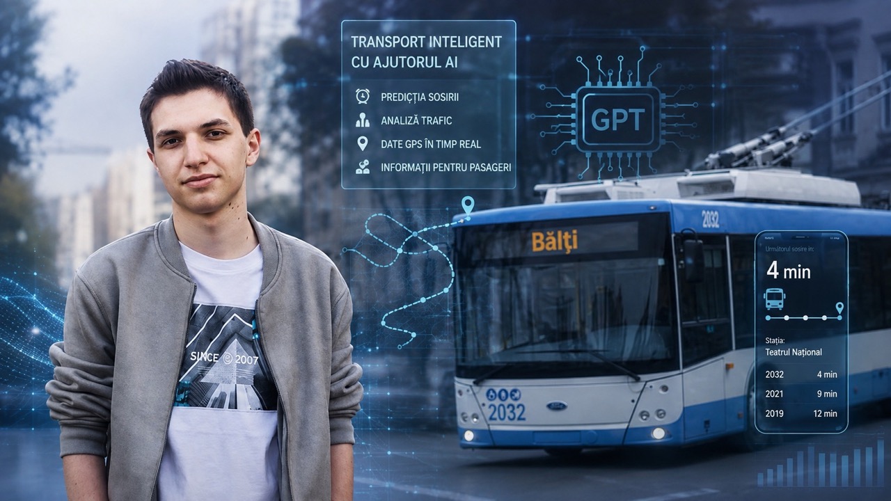 Студент из Румынии получил €60 тысяч на ИИ-платформу. Как Urban Way будет прогнозировать прибытие автобусов и троллейбусов в Бельцах.