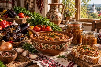 Икра баклажанная по-молдавски: рецепт из печёных баклажанов, перца и помидоров. Точные граммы, КБЖУ, подача, замены и советы.