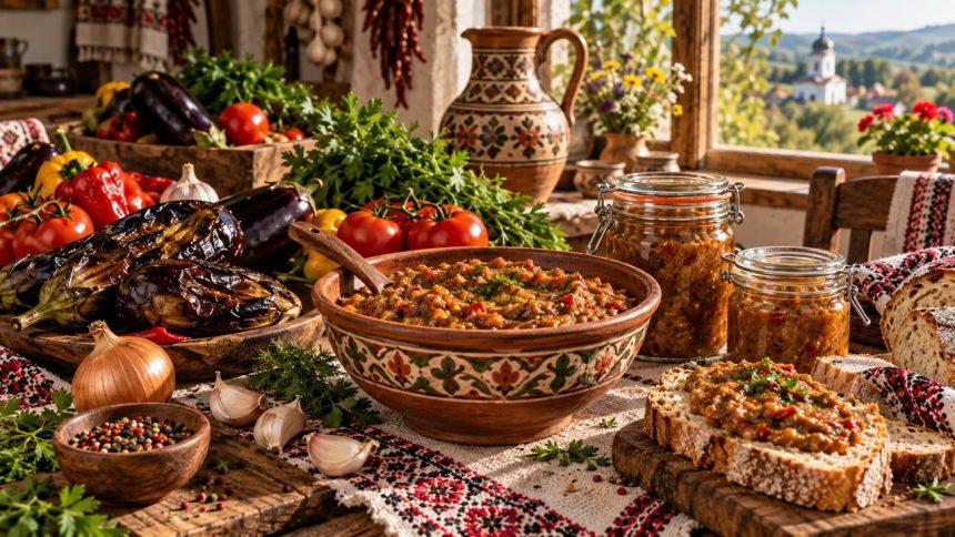 Икра баклажанная по-молдавски: рецепт из печёных баклажанов, перца и помидоров. Точные граммы, КБЖУ, подача, замены и советы.