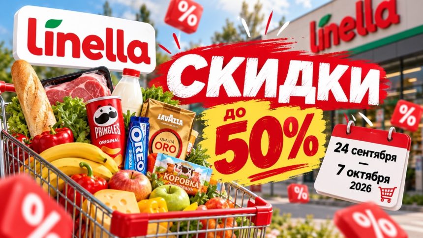 Скидки Linella с 24 сентября по 7 октября 2026 года: акция Preț Mic Zi de Zi, товары до −50%, актуальные цены на продукты и товары для дома.