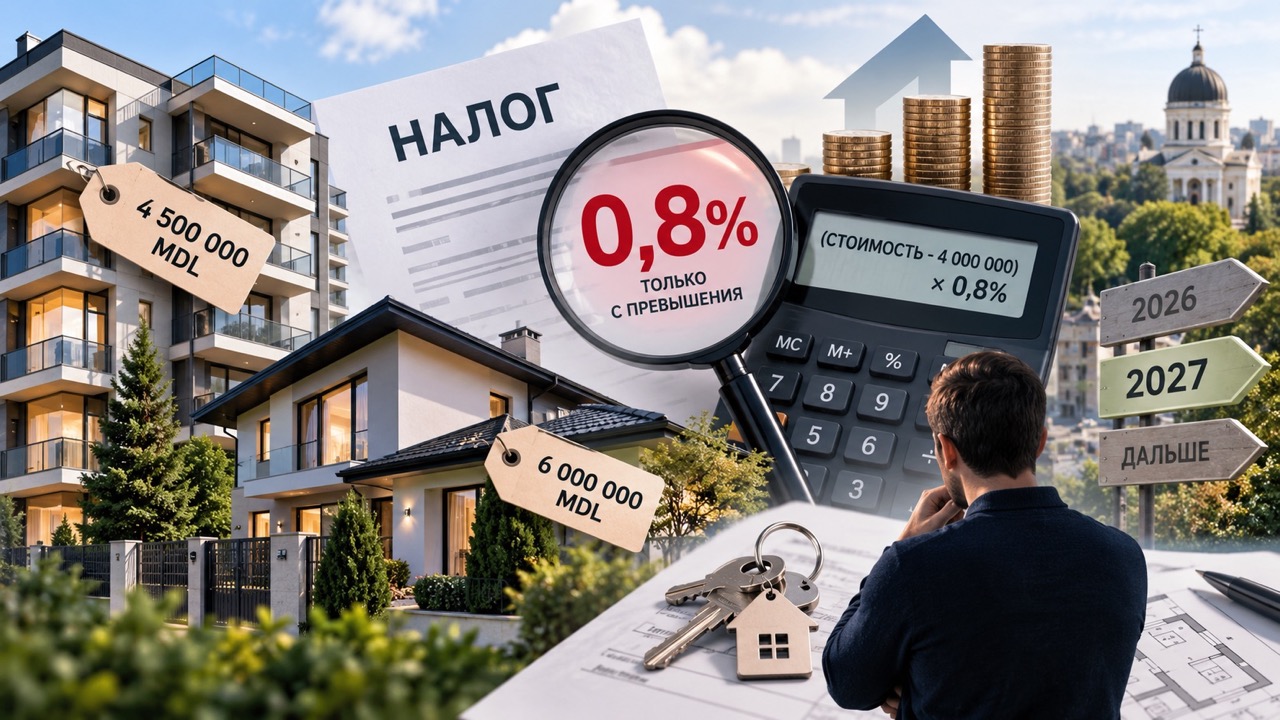 Налог на недвижимость в Молдове 2027: порог 4 млн леев, ставка 0,8% только на превышение. Расчеты для квартир и домов за 4,5, 5 и 6 млн.