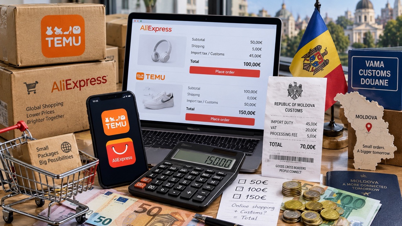 С 1 октября посылки Temu и AliExpress в Молдове обложат НДС 20% и сбором 12 леев. Расчёты заказов на 50, 100 и 150 евро и правила оплаты.