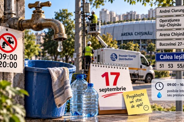 Где отключат воду в Кишиневе 17 сентября 2026 года: адреса в Ставченах, Calea Ieșilor, точное время работ и причины перебоев.