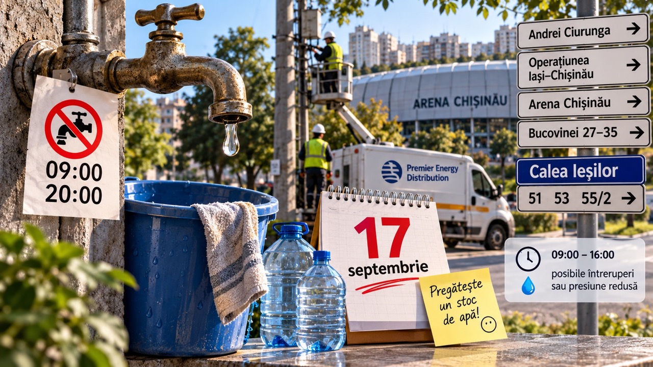 Где отключат воду в Кишиневе 17 сентября 2026 года: адреса в Ставченах, Calea Ieșilor, точное время работ и причины перебоев.