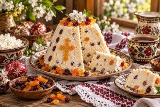 Пасха творожная по-молдавски без выпечки: рецепт с творогом, изюмом и орехами, пропорции, КБЖУ, 11 шагов приготовления, подача и советы.