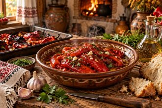 Печёные перцы по-молдавски: рецепт с чесноком, маслом и уксусом. Ингредиенты на 4–6 порций, КБЖУ, подача, замены и советы по запеканию дома.