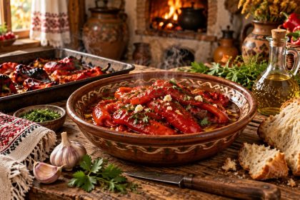 Печёные перцы по-молдавски: рецепт с чесноком, маслом и уксусом. Ингредиенты на 4–6 порций, КБЖУ, подача, замены и советы по запеканию дома.