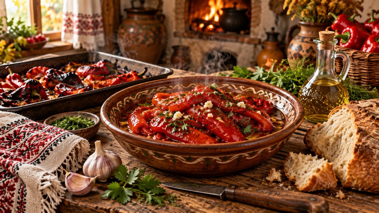 Печёные перцы по-молдавски: рецепт с чесноком, маслом и уксусом. Ингредиенты на 4–6 порций, КБЖУ, подача, замены и советы по запеканию дома.
