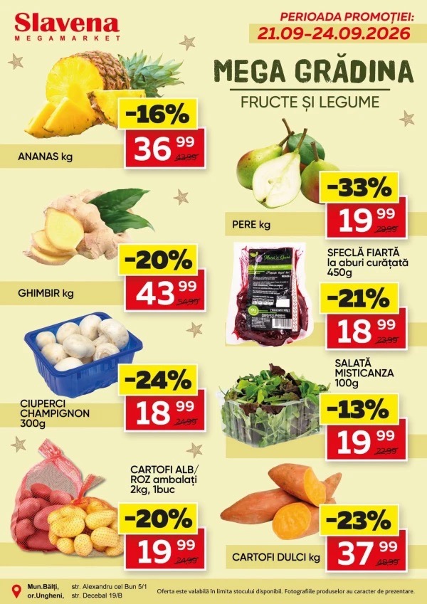 Какие скидки в Slavena Megamarket 21–24 сентября 2026 по акции Mega Grădina до –33%