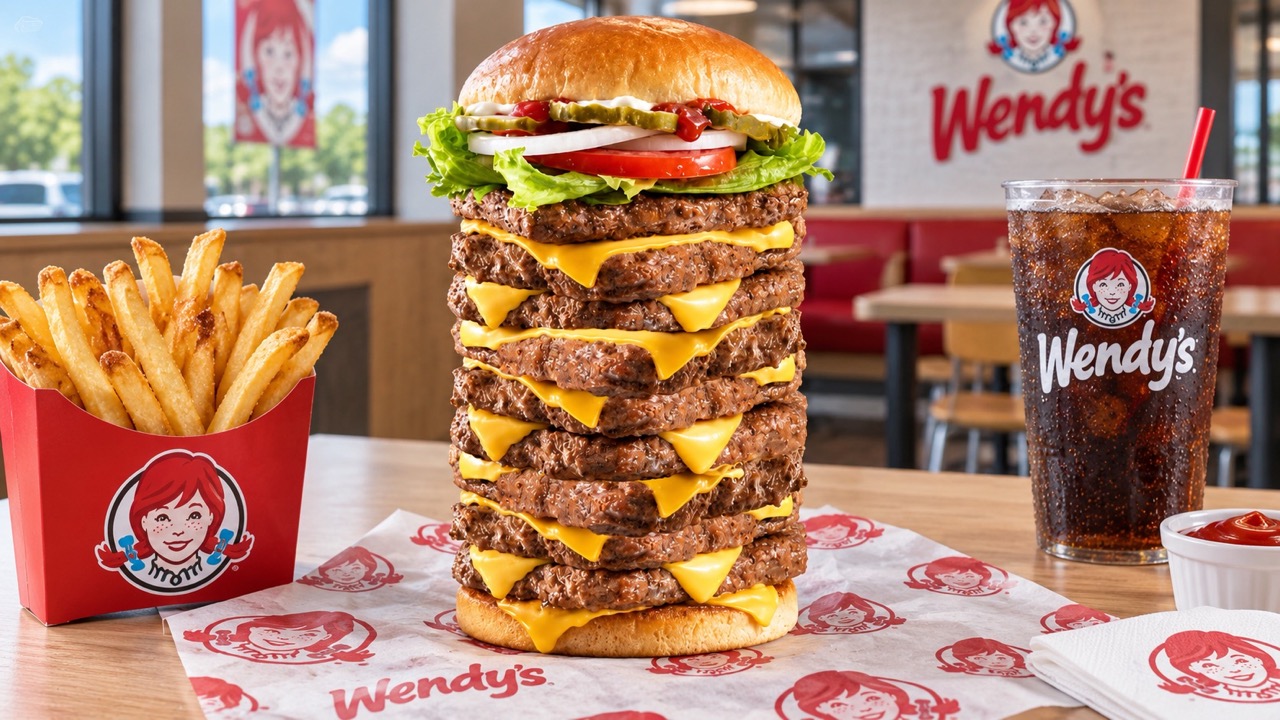Wendy’s вернула T-Rex Burger с девятью котлетами. Цена набора, состав бургера, правила челленджа, призы и точный адрес ресторана в США.