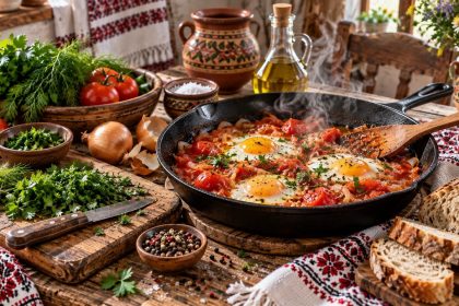 Яичница с помидорами по-молдавски: рецепт с луком, пропорции, КБЖУ, варианты подачи, замена ингредиентов и советы для сковороды.