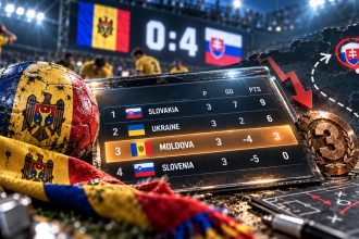 Турнирная таблица Лиги наций 2026 на 9 октября: Молдова на третьем месте после поражения от Словакии 0:4. Очки, результаты и расписание игр.